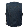Men's blue denim vest with 10 side pockets and lace details by HighwayLeather, casual men's vest for versatile style.