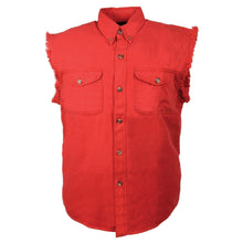 Men's Red Lightweight Sleeveless Denim Shirt - HighwayLeather