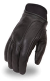 Dynamicleather FI158GEL gloves in black leather with reinforced stitching and comfortable fit, designed for durability and style.