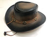 Dynamicleather cowboy Western Aussie leather hat with two-tone brown and tan colors, featuring a wide brim and decorative band.