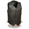Men's classic side lace biker vest by HighwayLeather featuring a black leather design with side laces and a front zipper closure.