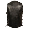 Tall men's HighwayLeather EL5391 TALL vest with 10 pockets, side lace design, and durable fabric, shown in black.