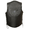 Men's Side Lace Leather Vest w/ Skull & Wings - HighwayLeather