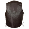 Men's Side Lace Leather Vest w/ Skull & Wings - HighwayLeather