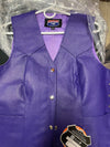 Women's purple genuine leather motorcycle vest with lace-up sides and full lining, by Buffalo Leather Gear.