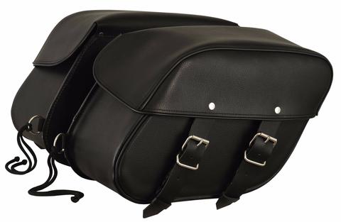 Dynamicleather FIBAG8009 biker bags with rugged leather design, featuring multiple compartments and adjustable straps.