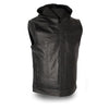Dynamicleather men's vest labeled Assassin, black leather vest with detailed stitching and front zipper closure.