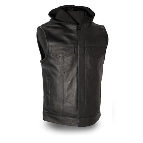 Dynamicleather men's Assassin vest made of black leather with stylish stitching and a front zipper, designed for a sleek fit.