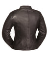 Back view of HighwayLeather Fashionista Ladies Scooter Leather Jacket in black, featuring a fitted design and classic collar detail.