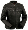 Dynamicleather women's Sacred Skulls jacket featuring a stylish design with skull motifs and a modern fit.