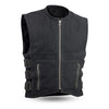 Dynamicleather Knox men's vest displayed on a hanger, featuring a sleek leather design with a front zipper and stylish stitching details.