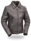 Women’s HighwayLeather Clean Cruiser jacket with a sleek design, shown in a front view on a model.