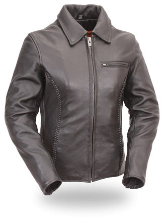 Women’s HighwayLeather Clean Cruiser jacket with a sleek design, shown in a front view on a model.