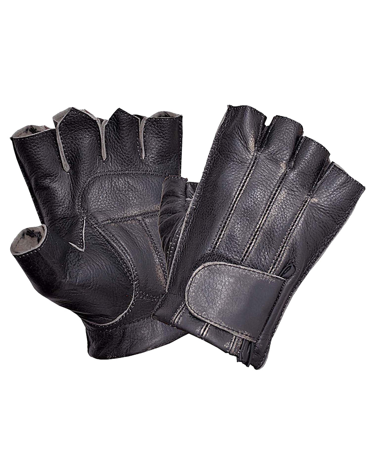 Dynamicleather men's fingerless motorcycle gloves with leather material and reinforced knuckle protection.