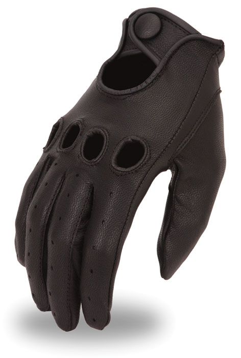 Full view of men's leather gloves by Dynamicleather, featuring full-finger design and smooth brown leather material.