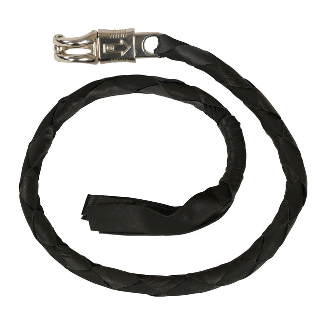 HighwayLeather leather "Get Back" motorcycle whip with braided handle and leather lash, designed for motorcycle safety and style.