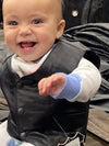 Unisex black leather motorcycle vest for kids by Buffalo Leather Gear, featuring Western style and soft, classic leather material.