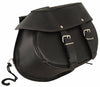 Dynamicleather FIBAG8006 biker bag in black with silver hardware, featuring multiple compartments and adjustable strap.