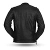Men's Raider jacket by Dynamicleather, showcasing a stylish black leather men's jacket with detailed stitching and a classic fit.
