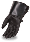 Dynamicleather FI150GL gloves with black leather material, featuring reinforced stitching and a snug fit for outdoor activities.