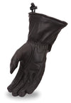 Dynamicleather FI119GEL gloves in black leather, showing close-up of textured finger and palm details.
