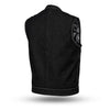 Men's custom club style vest by Dynamicleather, tailored fit in premium leather, displayed on a hanger.