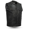 Men's custom club style vest by Dynamicleather, tailored fit, black leather vest with detailed stitching and front button closure.