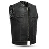 Men's custom club style vest by Dynamicleather, featuring tailored fit and leather details, shown in a close-up view.