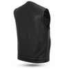 Men's custom club style vest by Dynamicleather, tailored fit, black leather with detailed stitching, front button closure.
