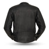 Black men's jacket from Dynamicleather's Indy collection, featuring a stylish leather design and classic fit.
