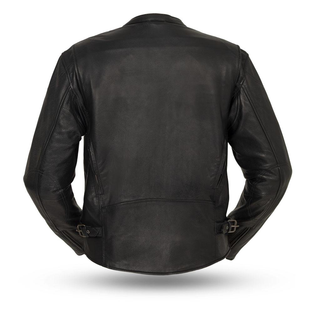 Black men's jacket from Dynamicleather's Indy collection, featuring a stylish leather design and classic fit.