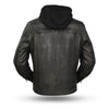 Dynamicleather women's Vendetta jacket showcasing a fitted black leather design with stylish lapels and silver hardware.