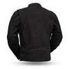 Black men's leather jacket from Dynamicleather's Qualifier collection, featuring a sleek design and classic collar.