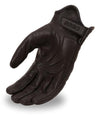 Dynamicleather FI137GEL gloves in black leather, showing detailed stitching and snug fit design.