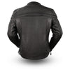 Black men's Maverick vest by Dynamicleather, featuring a sleek leather design with front zipper and stylish collar detail.