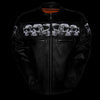 Dynamicleather women's Savage Skulls jacket featuring edgy skull graphic design and stylish leather material.