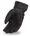 Dynamicleather FI174GL gloves in black leather, close-up view showing stitching and textured surface.