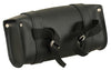 Dynamicleather FIBAG8504 biker bag with black leather and silver hardware, featuring adjustable straps and multiple compartments