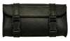 Dynamicleather FIBAG8504 biker bag with rugged leather design and metal hardware, showcased in a front view.