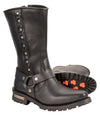 Dynamicleather men's Harness Boot showing black leather boots with harness strap detail and sturdy sole.