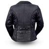 First MFG Allure women's motorcycle leather jacket with stylish design and premium black leather, front view.