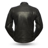 Dynamicleather women's turbine jacket in black with stylish design, zipper details, and a fitted silhouette.