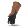 Dynamicleather gauntlet gloves with reinforced leather design, featuring detailed stitching and a secure wrist strap.