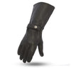 Dynamicleather gauntlet gloves with reinforced leather design for protection and style, shown in black with detailed stitching.