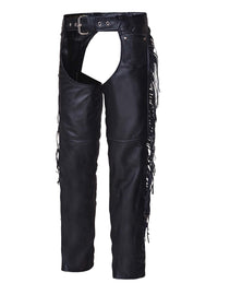 Unisex Premium Leather Coin Pocket Motorcycle Chaps with Fringes
