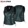 Women's Lace up side leather motorcycle vest NKD - HighwayLeather