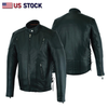 Buffalo Leather Gear men's black vented racer leather motorcycle jacket with long sleeves and extended back length.