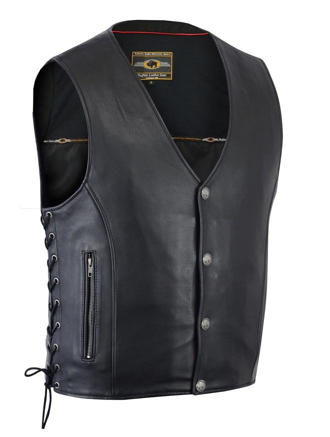 Straight-Bottom Leather Vest with Utility Pocket | HL11361