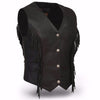 Buffalo Leather Gear women's lightweight fringe leather vest with tassels and frills, perfect for biker style and casual wear.