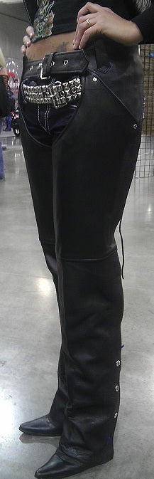 HighwayLeather low rider chaps with low rise and hip hugger fit, designed for a stylish, snug look.